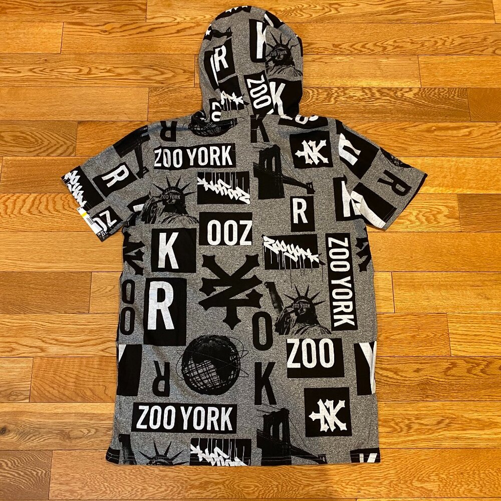 Zoo York Men's M Hooded Short Sleeve Shirt Sweatshirt Gray Liberty NY NWT
